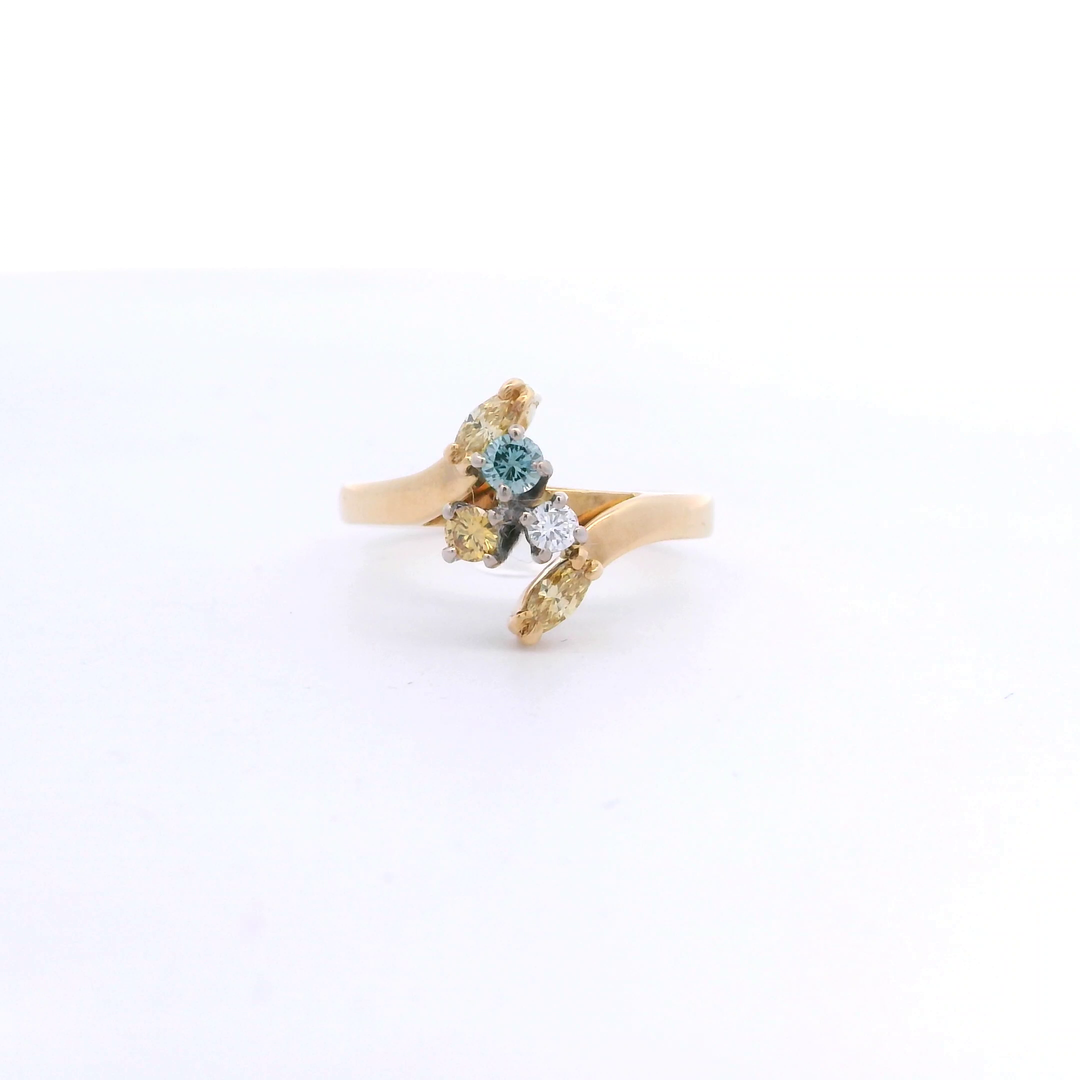 18ct YG Yellow, Blue and White Diamond Ring