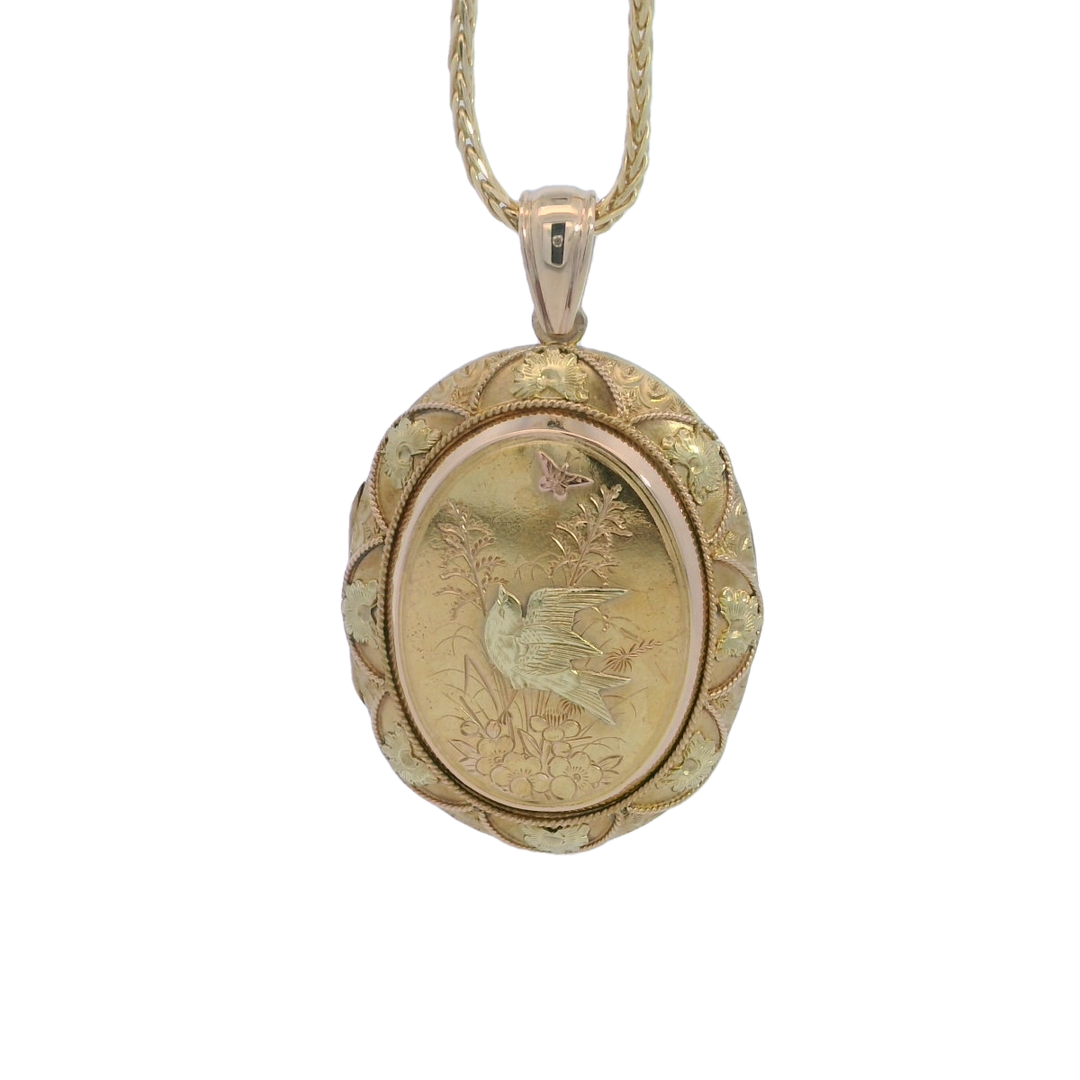 Yellow, Rose and light Green Gold Decorated Locket