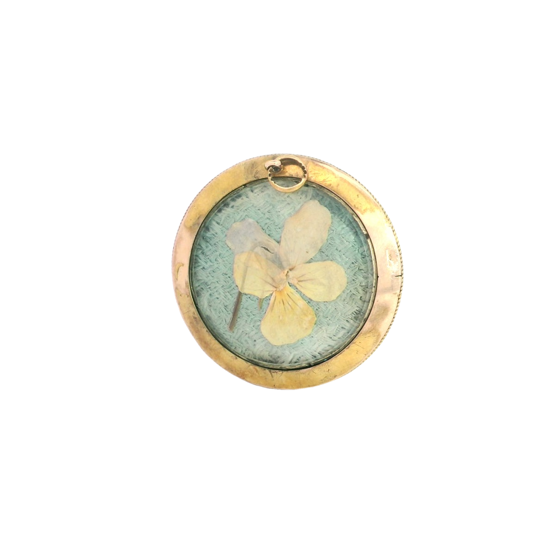 20ct YG Round Floral Locket Pendant with Glass Enclosure and Hinged Mechanism