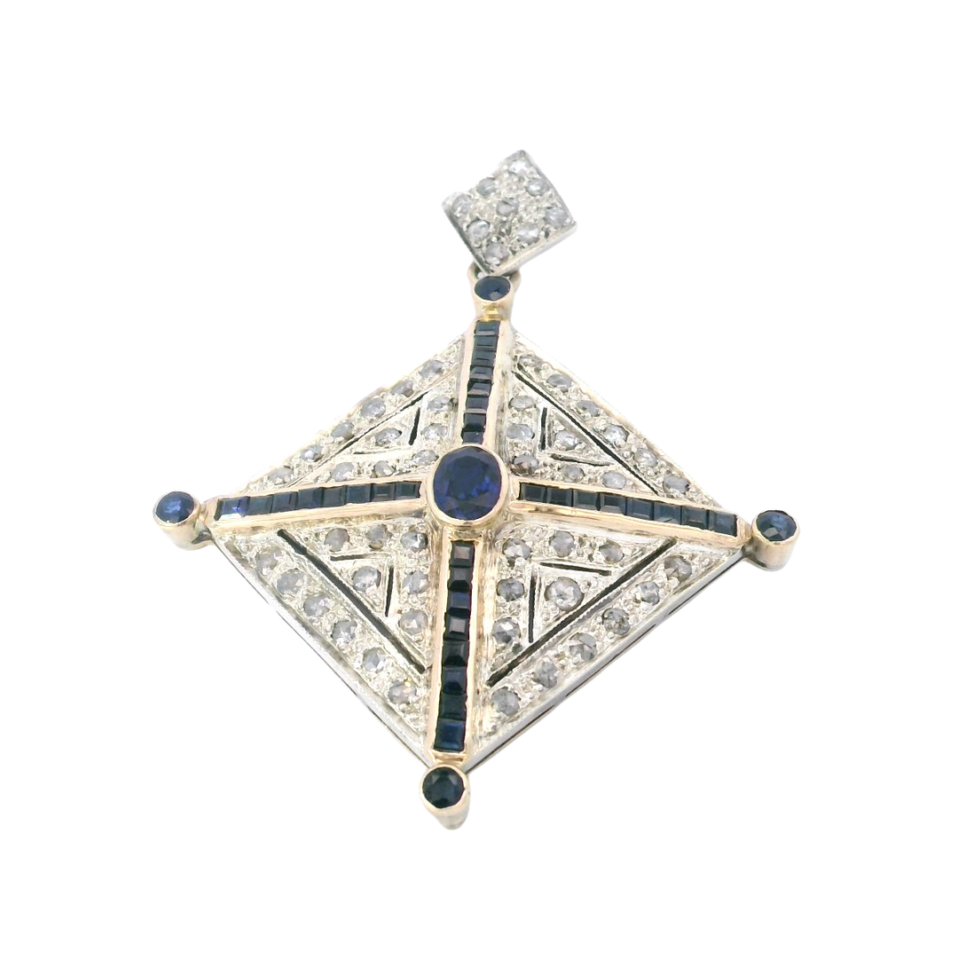Sterling Silver and 9ct YG Sapphire and Diamond Pendant