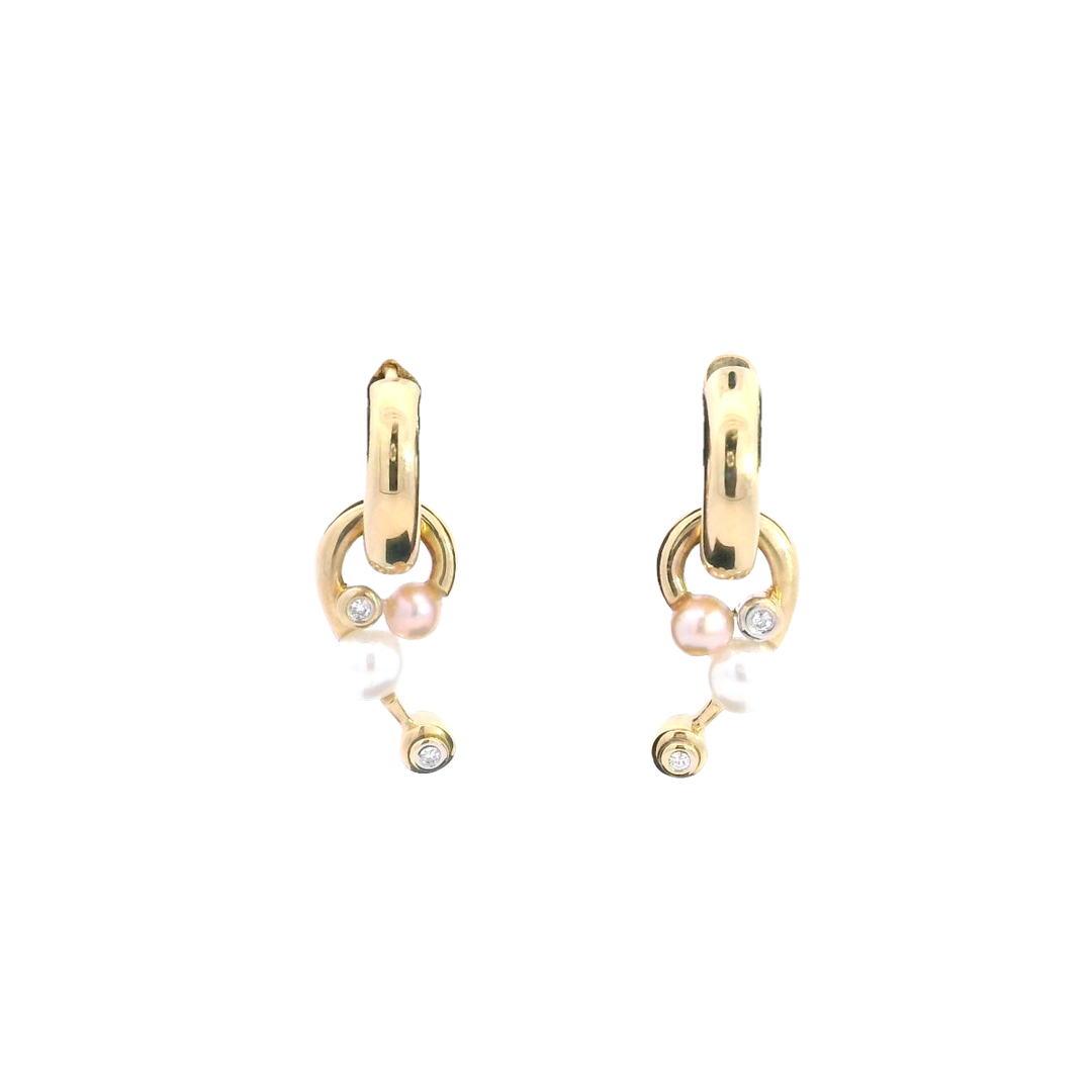 18ct YG Gold Hoops with Pearl and Diamond Attachments
