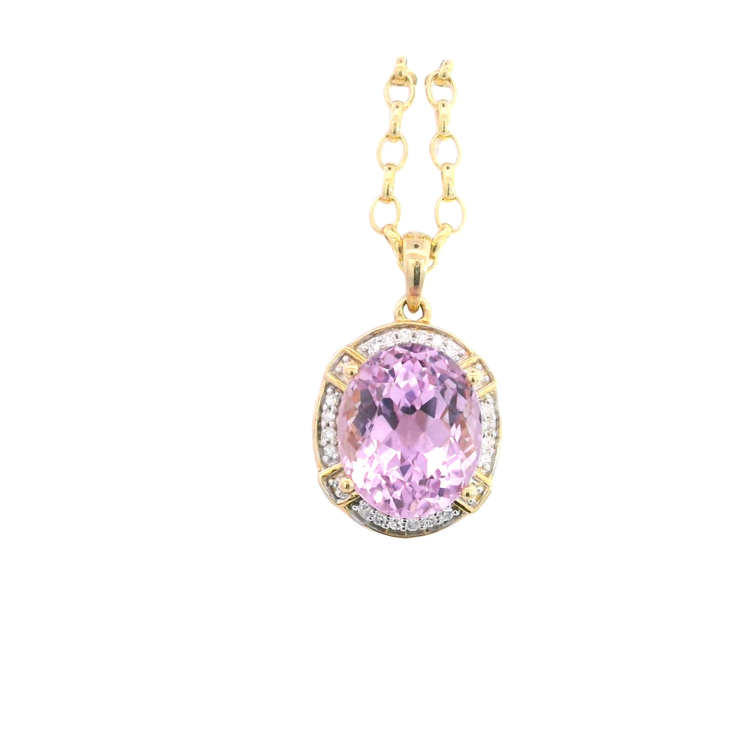 18ct YG Pink Zircon and Diamond Pendant
