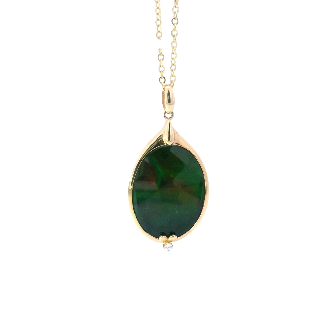 14ct YG Ammolite and Diamond Pendant
