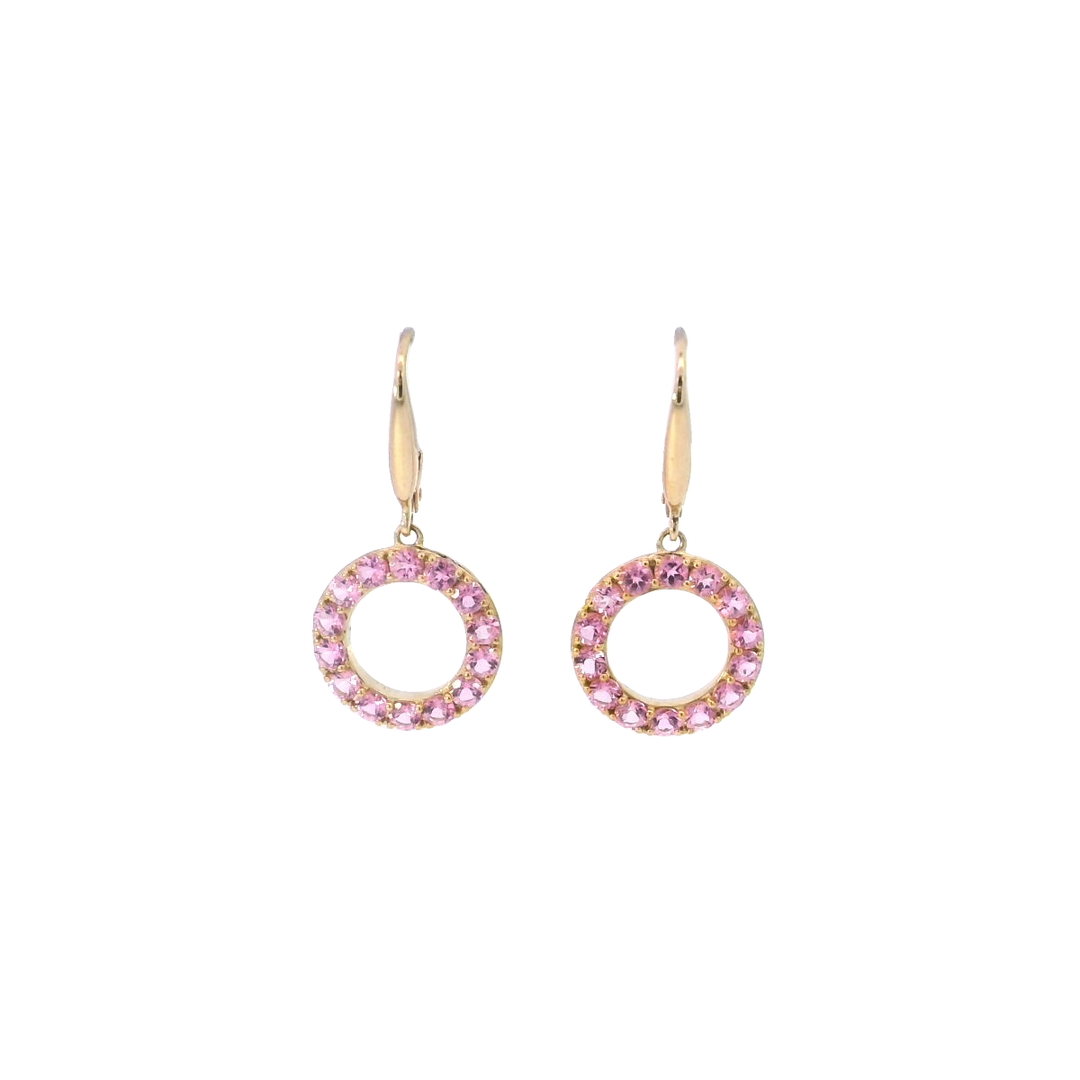 9ct YG Pink Tourmaline Circle Drop Earrings