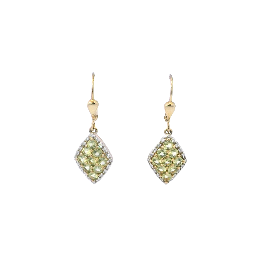 9ct YG Jepara and Diamond Drop Earrings