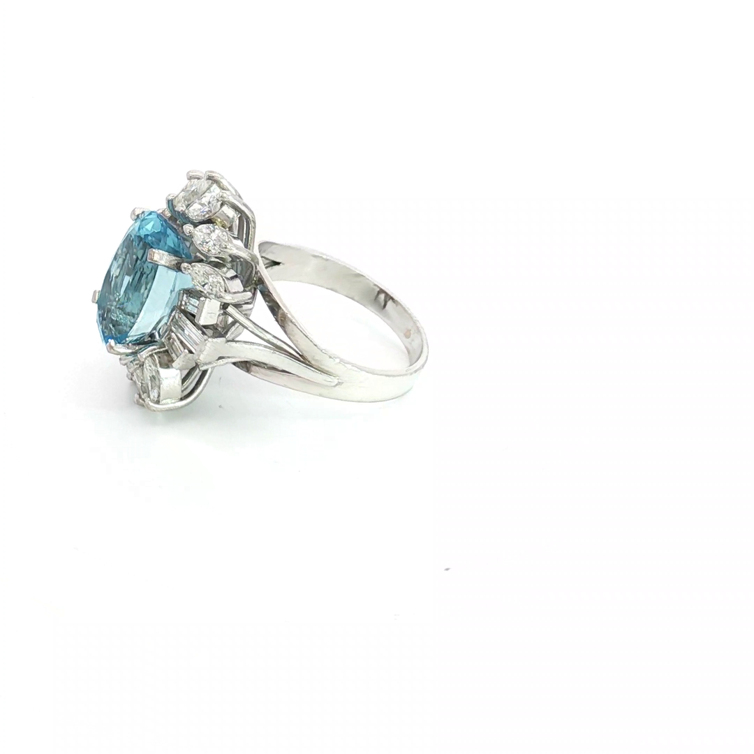 White Gold Cocktail Ring Featuring an Oval Faceted Aquamarine