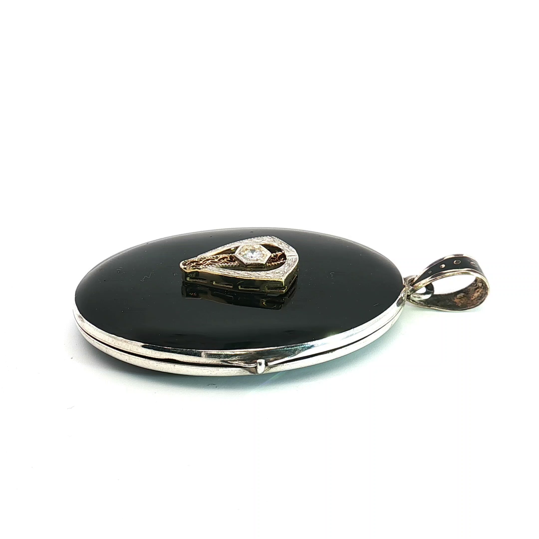Diamond Set Black Enamel Locket