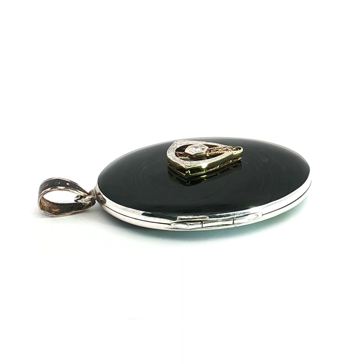 Diamond Set Black Enamel Locket
