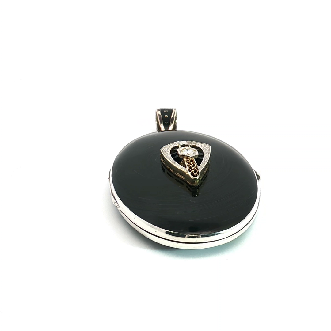 Diamond Set Black Enamel Locket