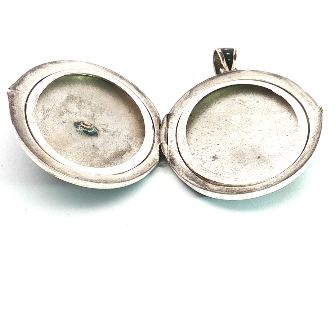 Diamond Set Black Enamel Locket