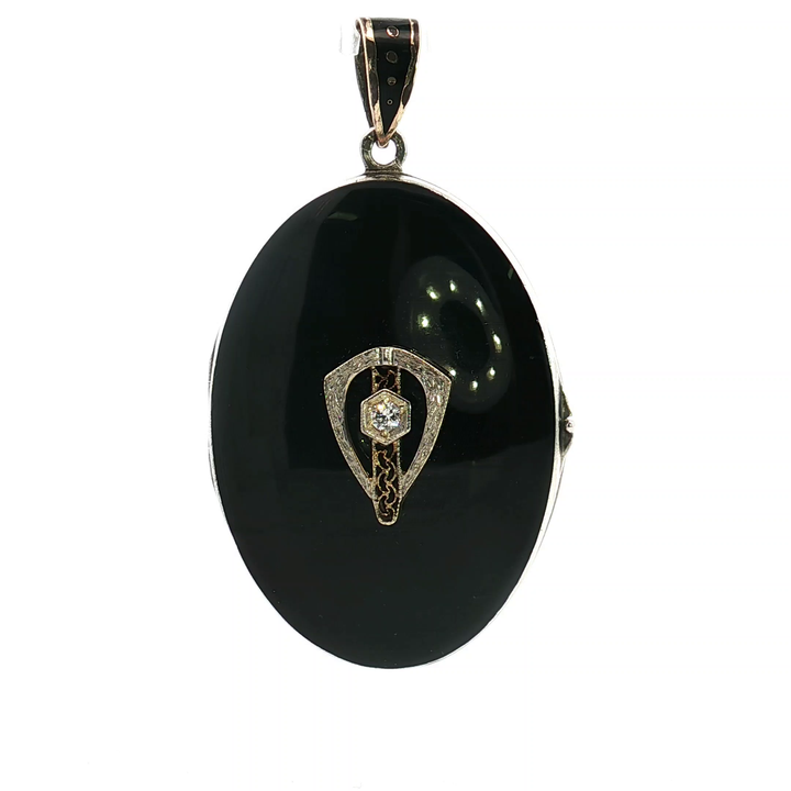 Diamond Set Black Enamel Locket