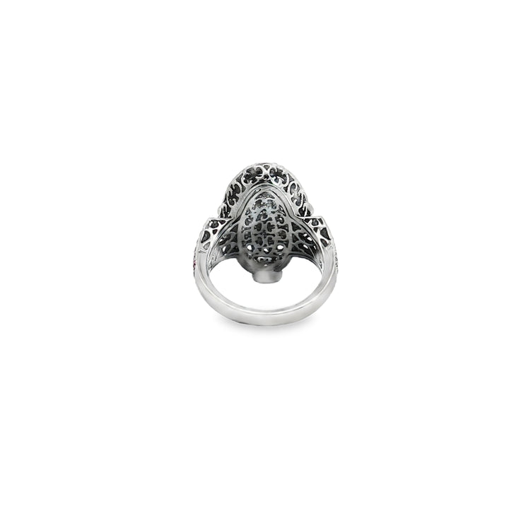 18ct White Gold Black Rhodium Cocktail Ring with Diamonds & Rubies