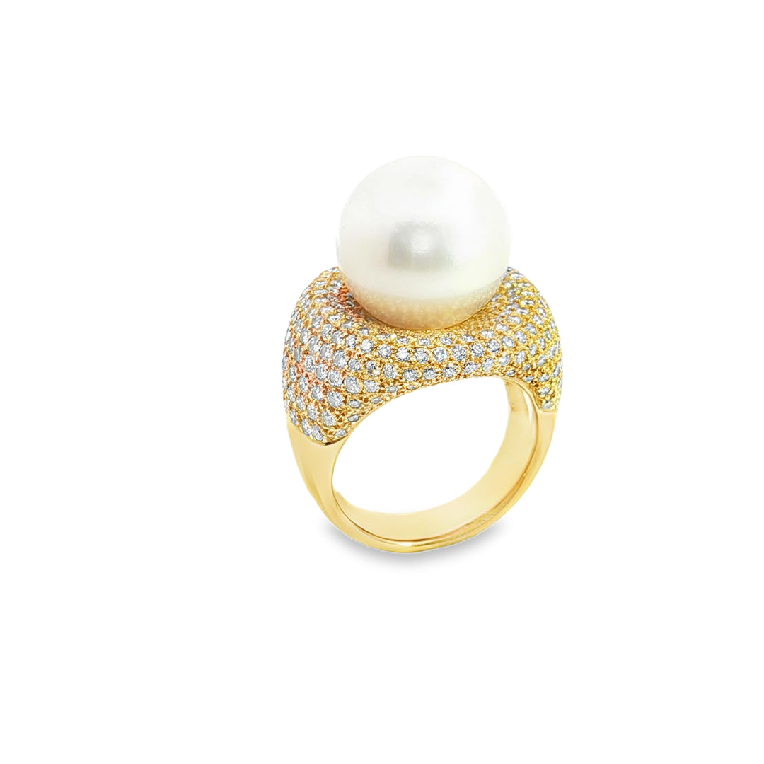 18ct Yellow Gold Cocktail Ring with South Sea Pearl and Diamonds