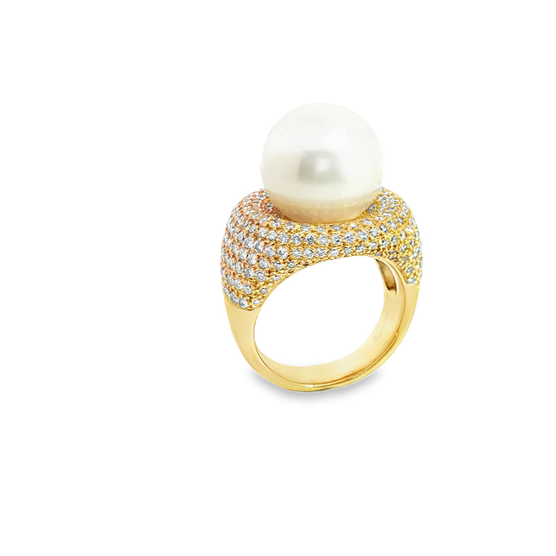 18ct Yellow Gold Cocktail Ring with South Sea Pearl and Diamonds