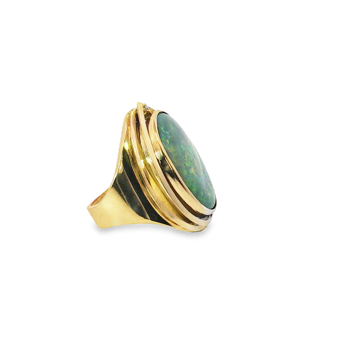 18ct Yellow Gold Lightening Ridge Opal and Diamond Cabochon Cocktail Ring