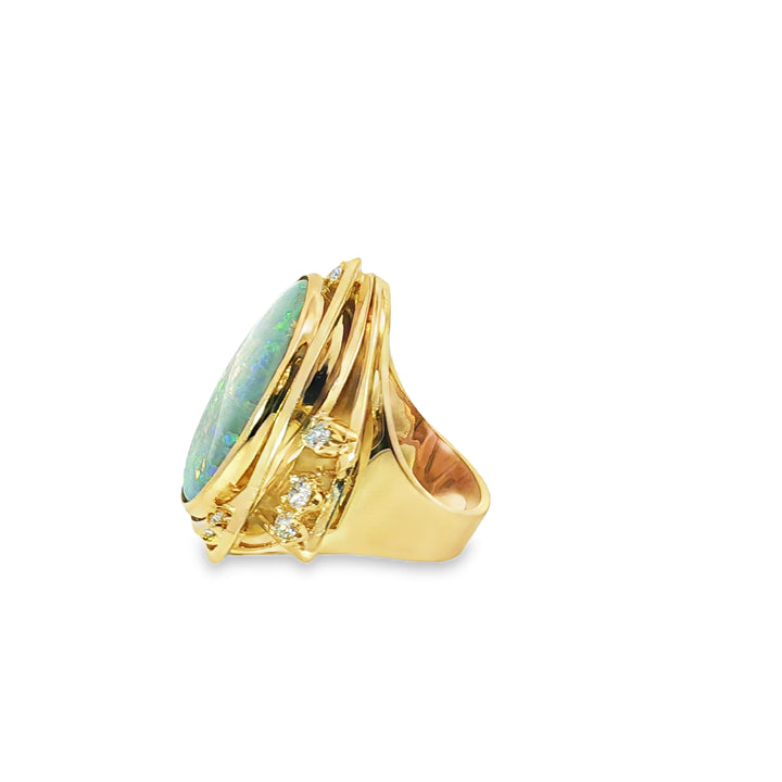 18ct Yellow Gold Lightening Ridge Opal and Diamond Cabochon Cocktail Ring