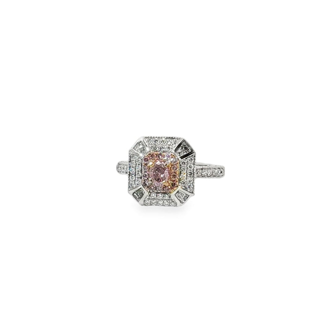 18ct White Gold Ring Featuring Fancy Pink Diamonds.