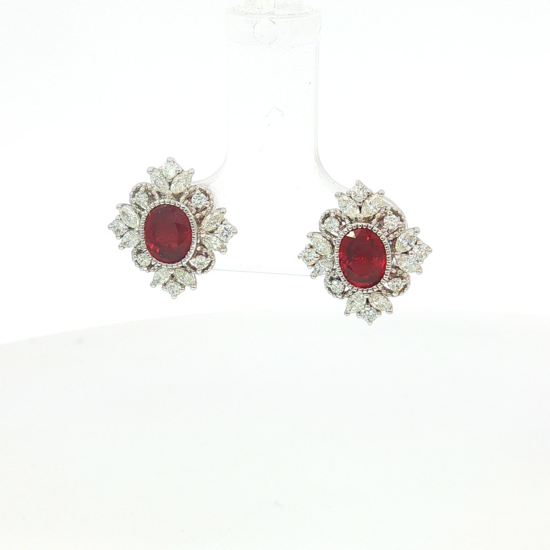18ct White Gold Stud Ruby Cluster Earrings