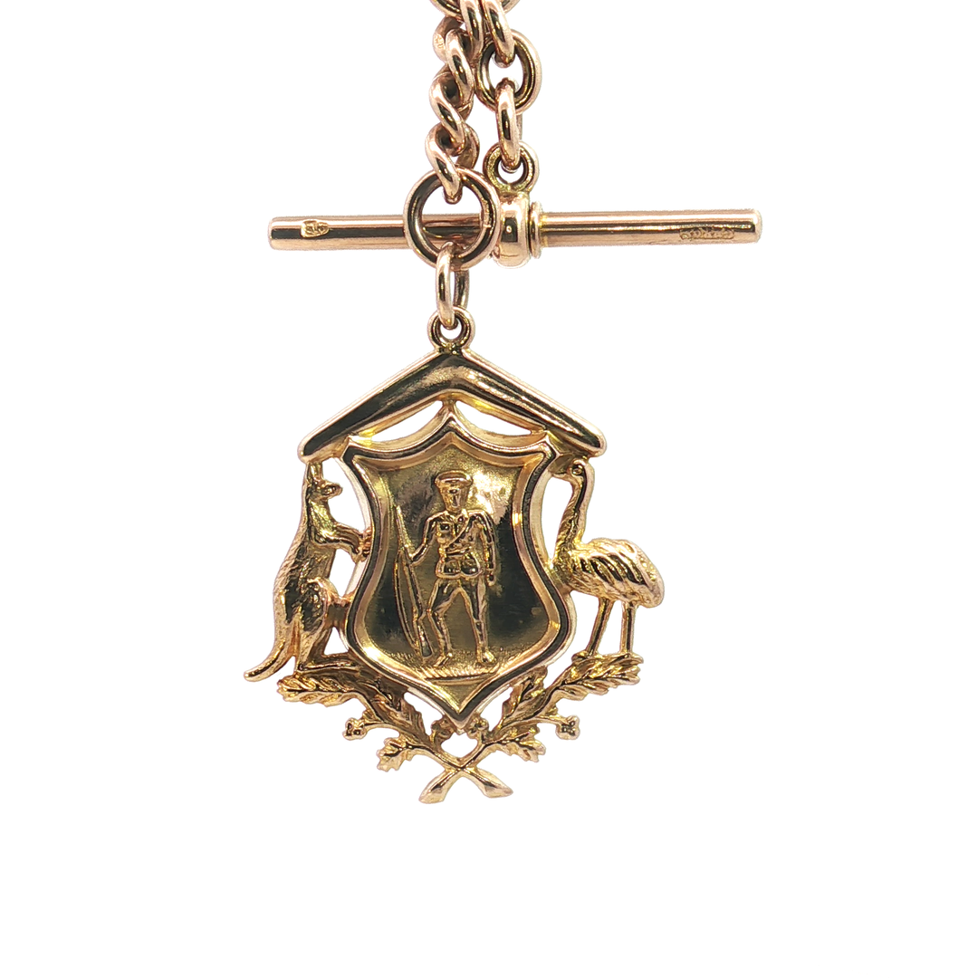 9ct Yellow Gold Coat of Arms Fob Chain & Pendant