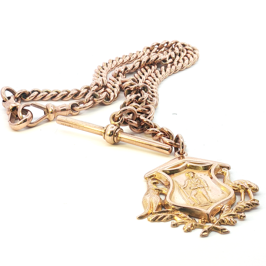 9ct Yellow Gold Coat of Arms Fob Chain & Pendant