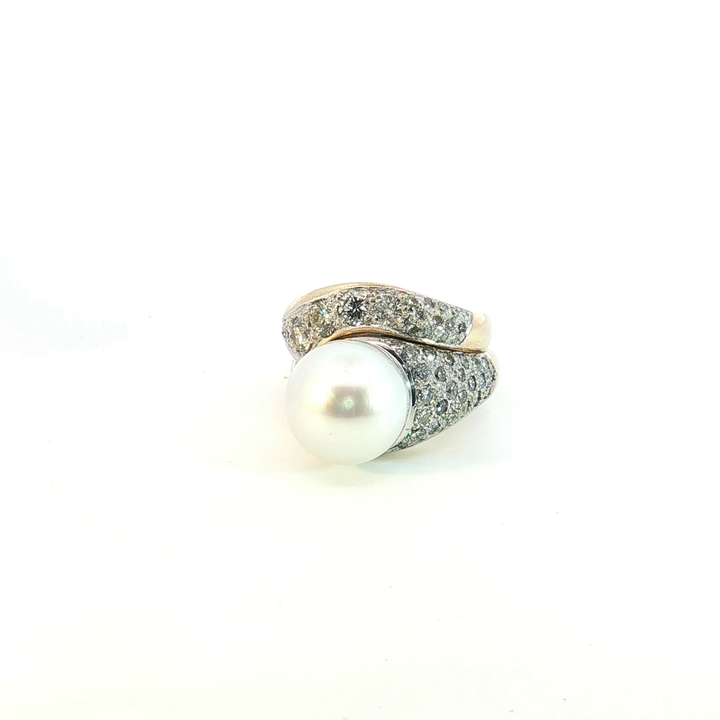 18ct Yellow Gold Pearl ring with pave diamonds and matching diamond ring