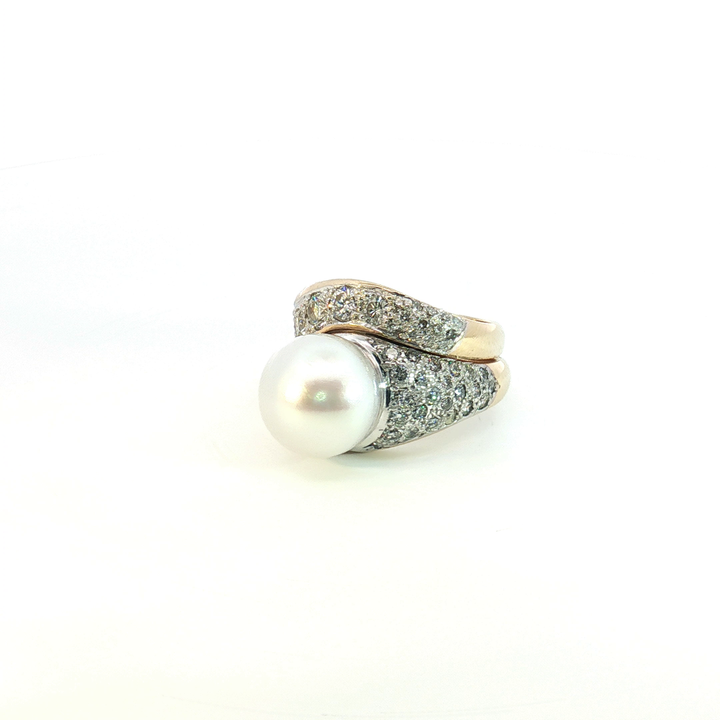 18ct Yellow Gold Pearl ring with pave diamonds and matching diamond ring