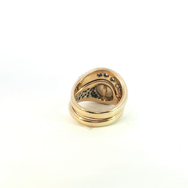 18ct Yellow Gold Pearl ring with pave diamonds and matching diamond ring