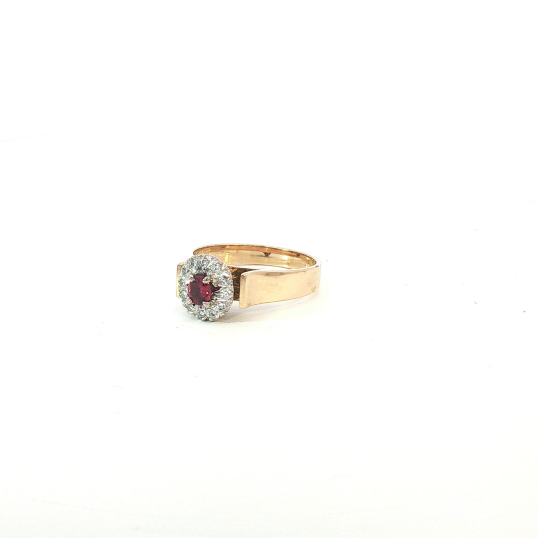 18ct YG/WG Ruby Ring with Diamond Halo