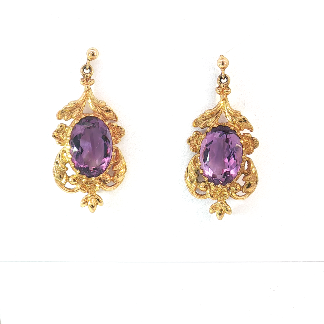 9ct YG Amethyst Drop Earrings