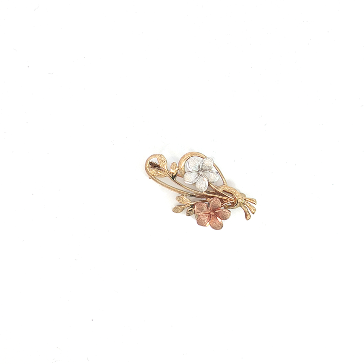 9ct 3 Tone Flower Brooch