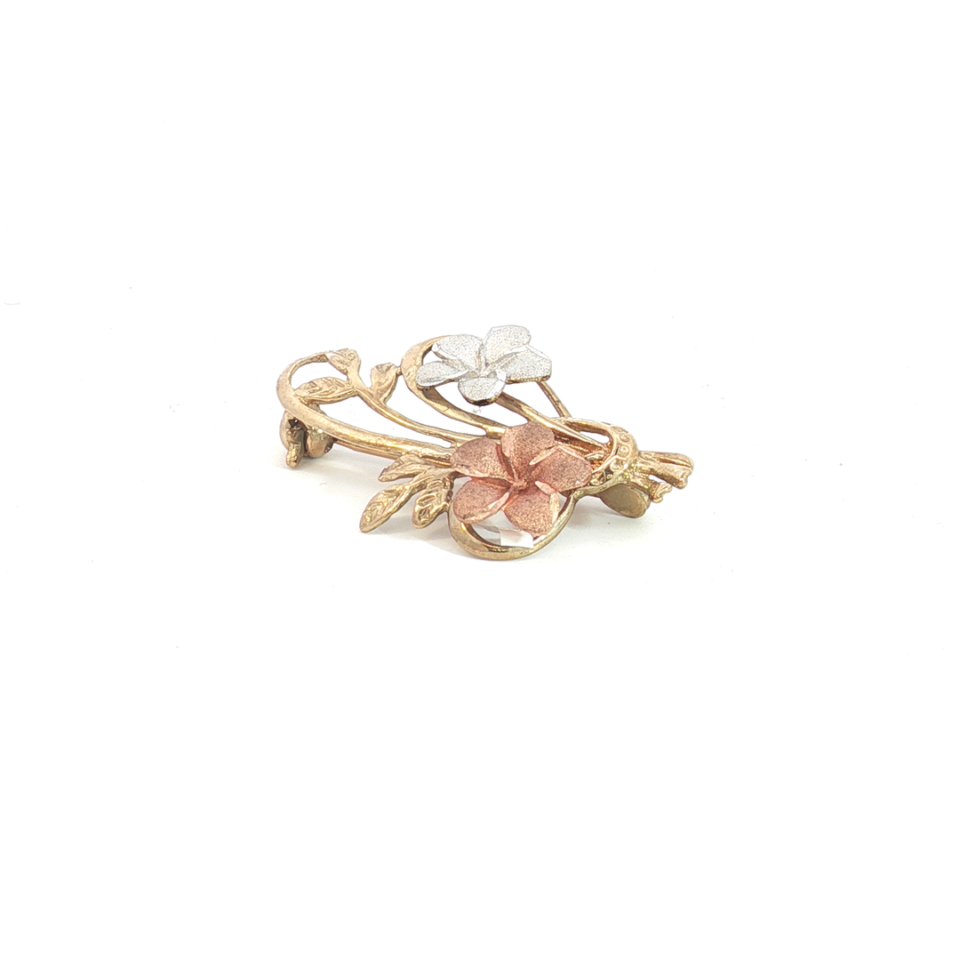 9ct 3 Tone Flower Brooch