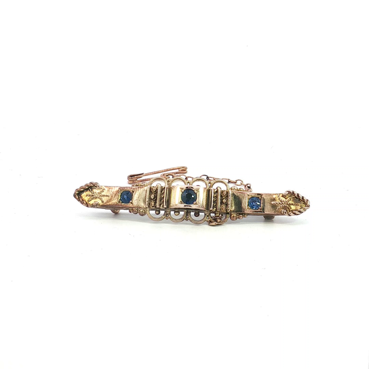 9ct YG Brooch with Sapphire Doublets