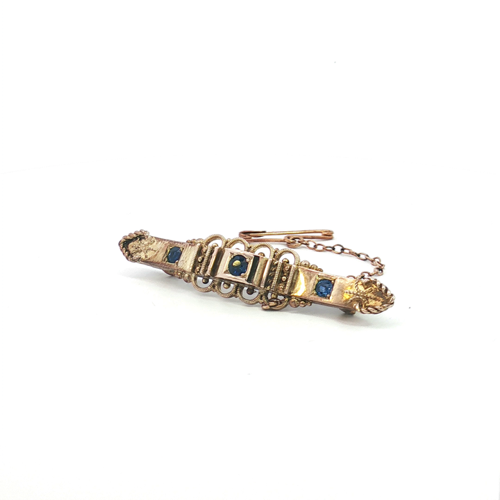 9ct YG Brooch with Sapphire Doublets