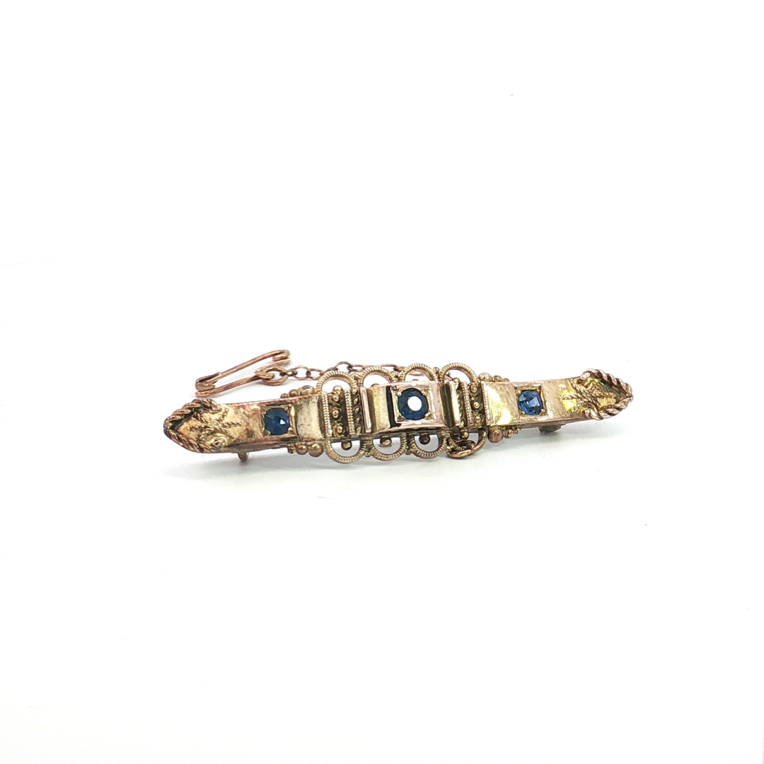 9ct YG Brooch with Sapphire Doublets