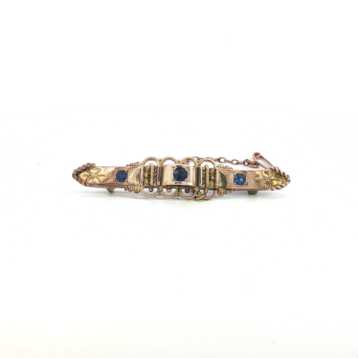 9ct YG Brooch with Sapphire Doublets