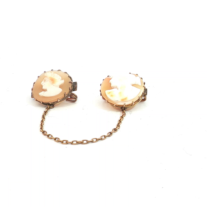 9ct YG Cameo Collar Clip Set with Safety Chain
