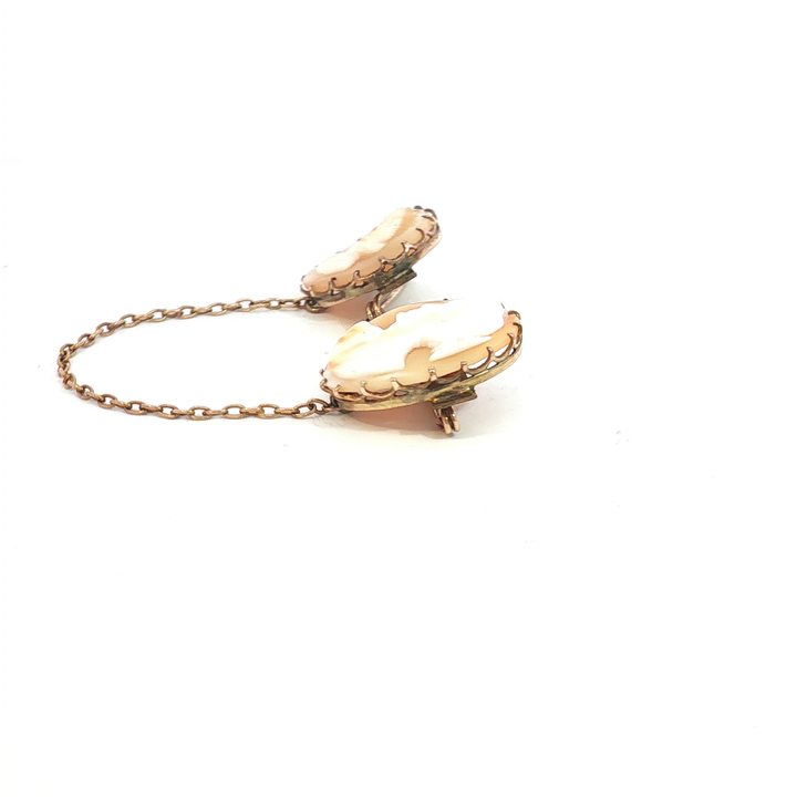 9ct YG Cameo Collar Clip Set with Safety Chain