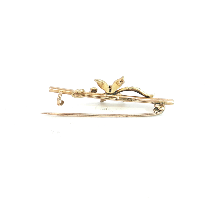 15ct YG Sapphire and Seed Pearl Brooch