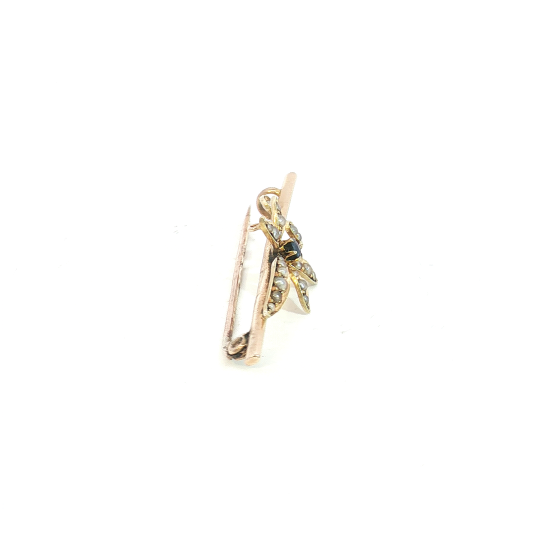 15ct YG Sapphire and Seed Pearl Brooch