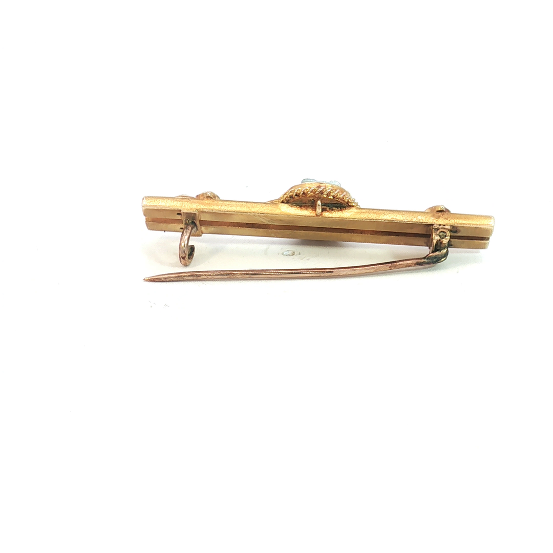 15ct YG Cameo and Seed Pearl Bar Brooch