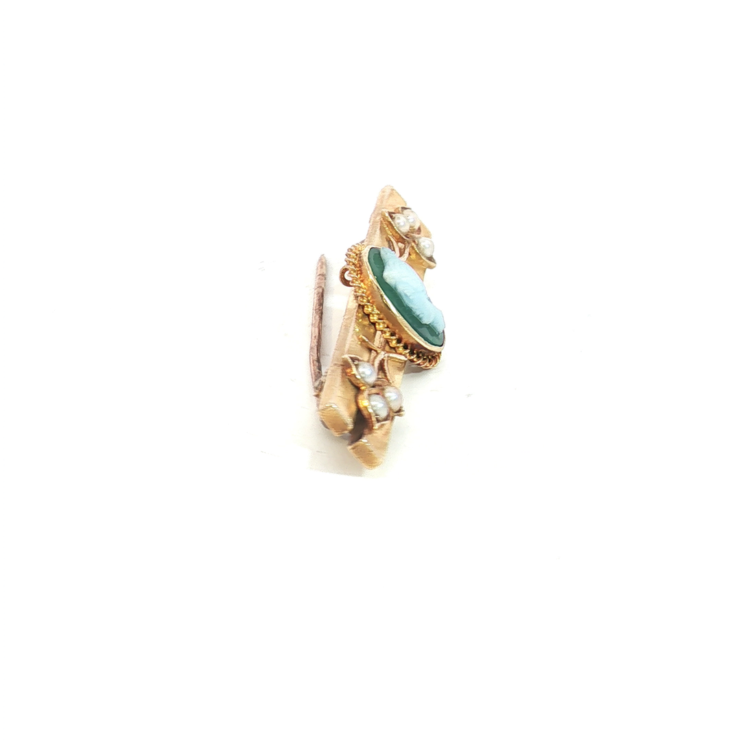 15ct YG Cameo and Seed Pearl Bar Brooch