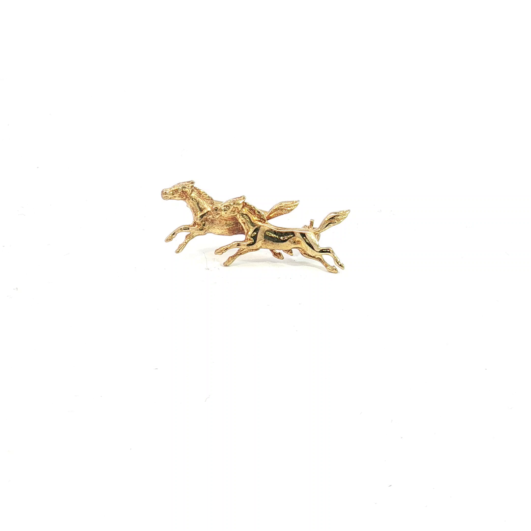 9ct YG Horses Brooch