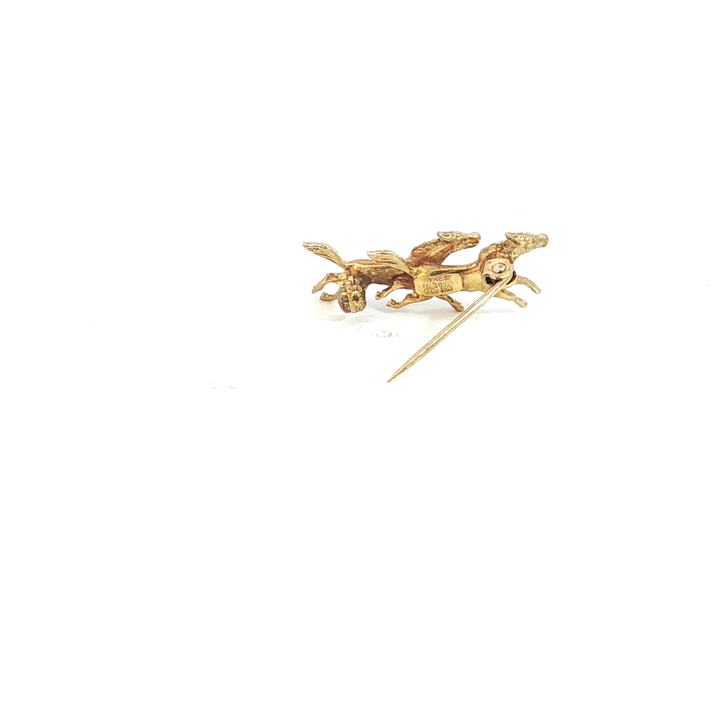 9ct YG Horses Brooch
