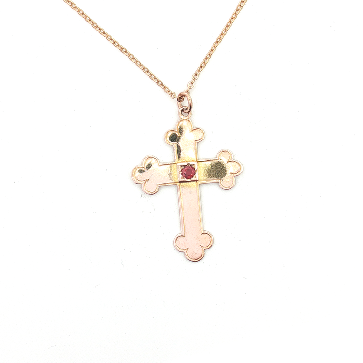 9ct RG Cross with Ruby Doublet