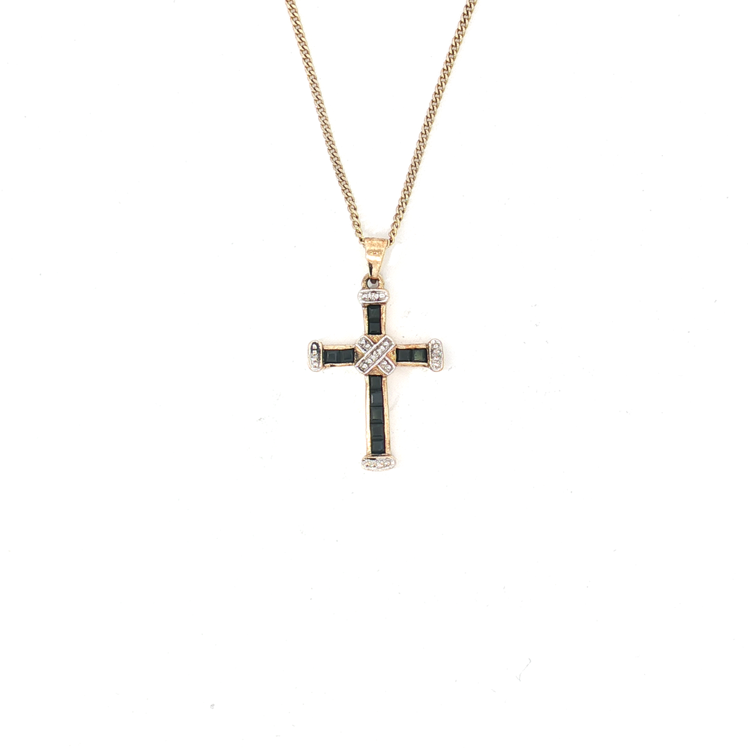 9ct 2Tone Sapphire and Diamond Cross