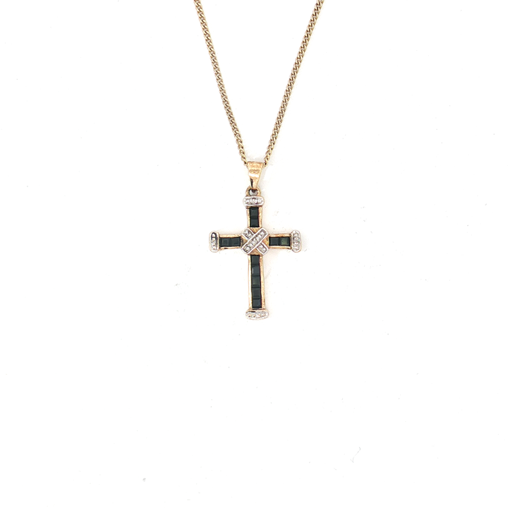 9ct 2Tone Sapphire and Diamond Cross