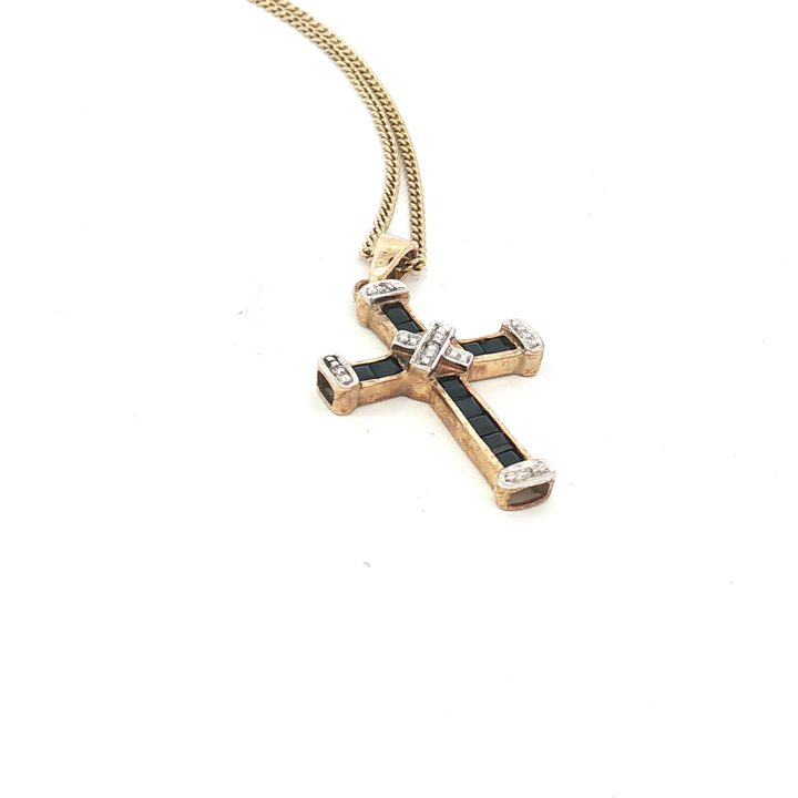 9ct 2Tone Sapphire and Diamond Cross