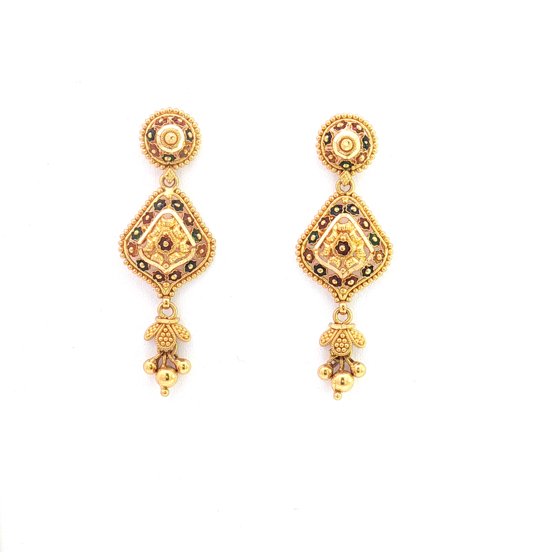 22ct YG Meenakari Drop Earrings