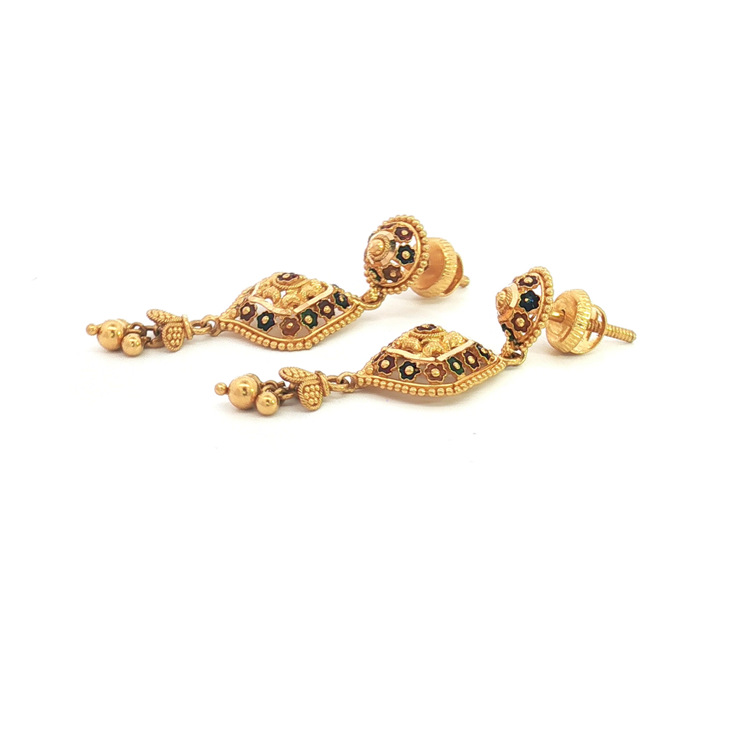 22ct YG Meenakari Drop Earrings
