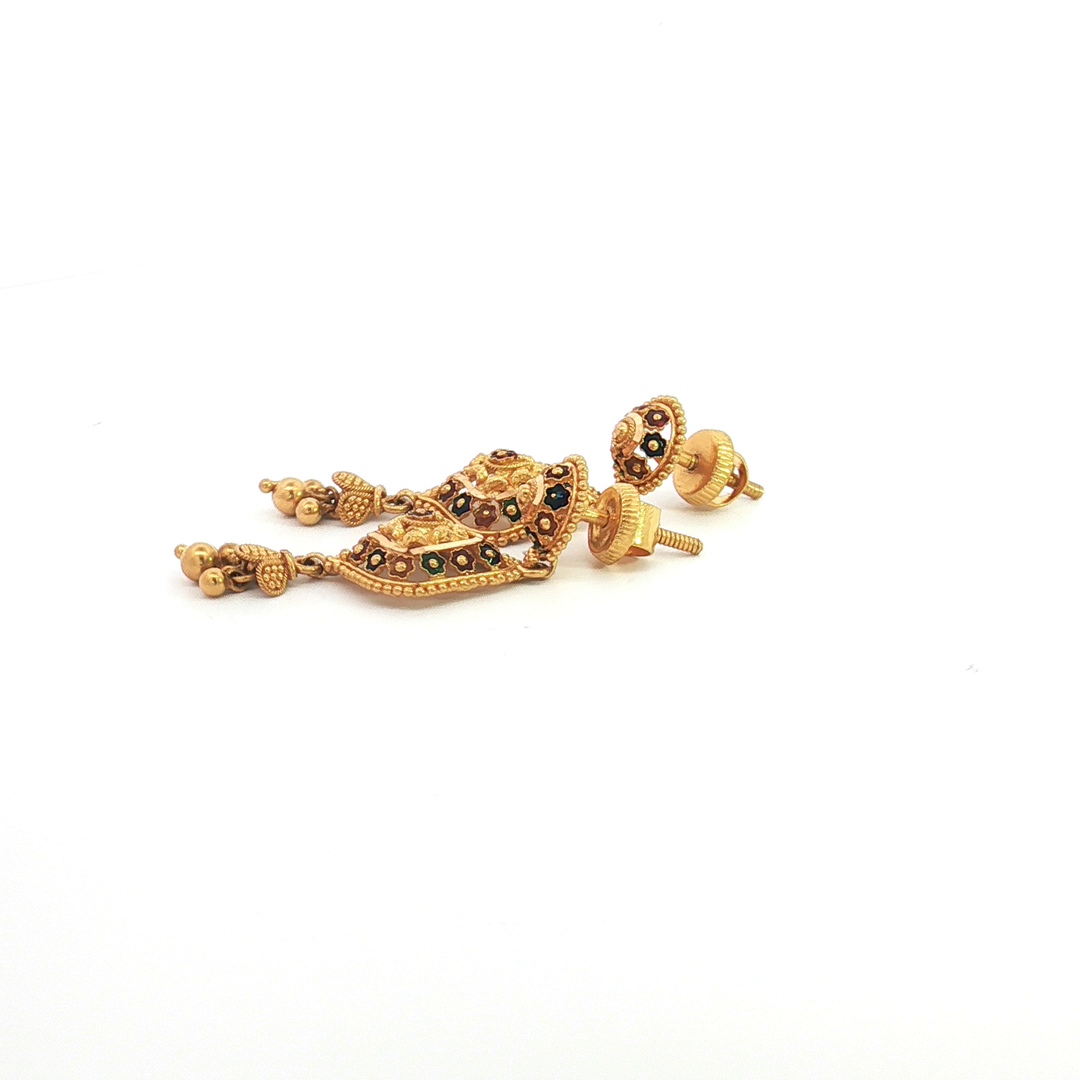 22ct YG Meenakari Drop Earrings